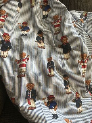 Vintage Ralph Lauren Polo Teddy Bear Blue Striped Fitted Twin Sheet Usa