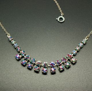 Vintage Jewellery Gorgeous Silver Tone Rainbow Iris Necklace