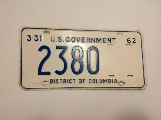 1962 District Of Columbia U.  S.  Government License Plate
