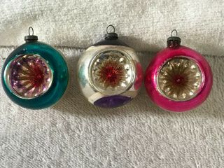 Vintage Christmas Ornaments Set Of 3 Glass 1 3/8 " Indents Ex3426