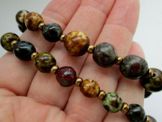 Vintage Jewellery Scottish Earthy Tone Agate Murano Glass Gold Beaded Necklace