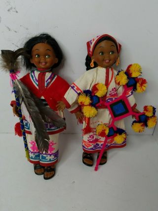 Vintage Handmade Boy And Girl Native American Indian Dolls - 12.  5 " Tall - Euc