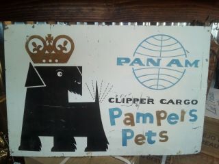Vintage Pan Am Airlines Pampers Pets Dog Sign Authentic 60 