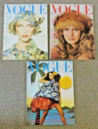 3 X Vintage Vogue Magazines May July Sep 1974
