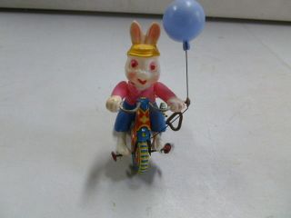 Vintage Tin Toy Wind Up Easter Bunny On Tricycle