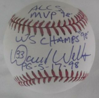 David Wells Signed Baseball,  Perfect Game 5 - 17 - 98