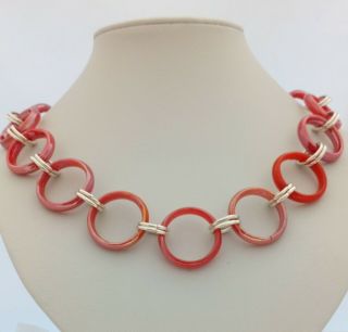 Vintage Art Deco Jacob Bengal Style - Red Lustre Glass Ring Necklace 2