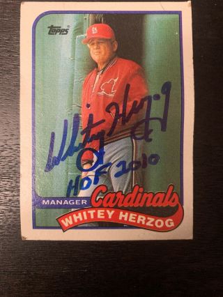 Whitey Herzog 1989 Topps Signed Autograph Auto St Louis Cardinals Hof