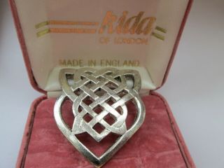 Vintage Signed Kida Scottish Celtic Pierced Celtic Knot Shield Brooch Pin