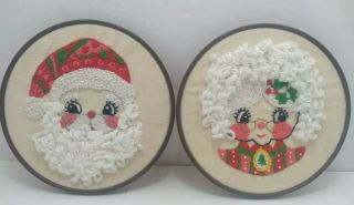 Vintage Stitched Santa & Mrs.  Claus Wall Decor Kitschy Christmas Decorations