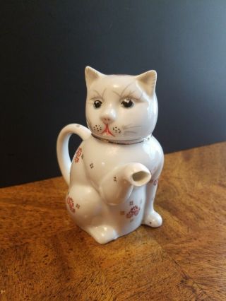 Vintage Red And White Lucky Cat Porcelain Pitcher /tea Pot Coffee Creamer Japan?