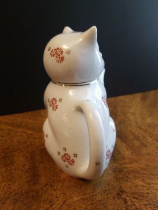 VINTAGE Red And White LUCKY CAT Porcelain Pitcher /Tea Pot Coffee Creamer Japan? 3