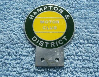 Vintage 1970s Hampton & District Motor Club Car Badge - South London Auto Emblem