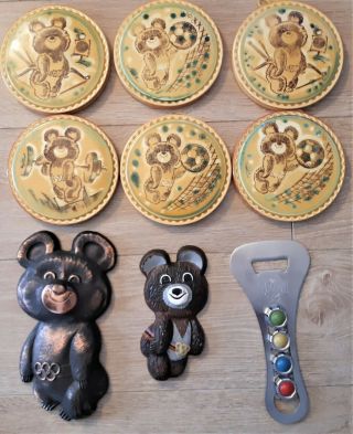 Rare Vintage 1980 Moscow Olympics Mascot Bear Plates Memorabilia For Collectors