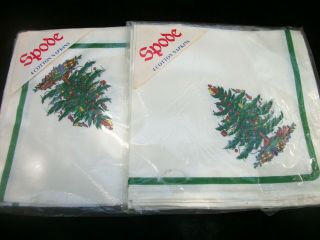 Vintage Cotton Napkins Spode Christmas Tree Pattern Made In England 18 " Square
