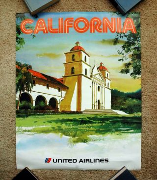 Vintage 1970s United Airline - California Travel Poster Railway Art