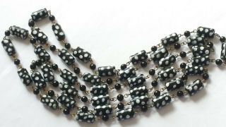 Czech Doted Tube Glass Bead Flapper Necklace Vintage Deco Style