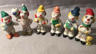 6 Vintage Porclain Clown Figures Cake Toppers