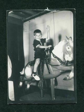 Vintage Photo Cute Boy On Coin Op Horse In Photobooth 386054