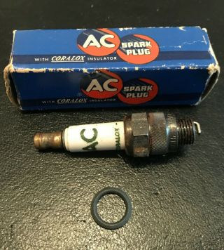 Vintage Ac Spark Plug & Coralox Insulator Box,  No 104,  10mm Thread