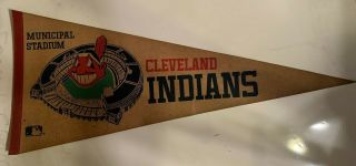 Vintage Cleveland Indians Municipal Stadium Chief Wahoo 30x12 Pennant