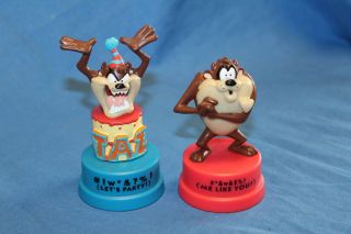 2 Vintage Looney Tunes Taz Tasmanian Devil Trophy Pvc Figures By Applause 3¼in