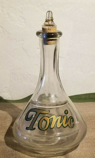 Vintage Mid Century Modern Tonic Bottle,  Hand Painted W/ Stopper