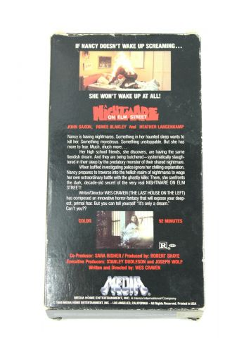 Vtg A Nightmare On Elm Street VHS 1985 Media Horror Wes Craven Freddy Krueger 3