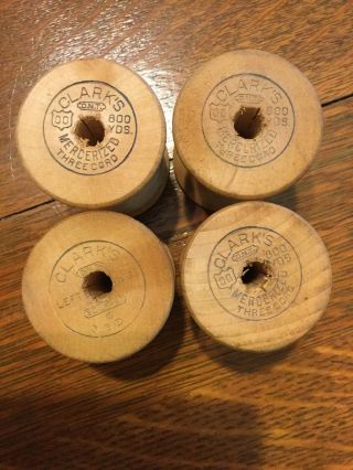 4 Vintage Wooden Clark’s Spools Of Thread