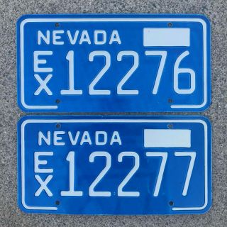 Two Nevada License Plates 1983 Exempt Consecutive 12276 12277 Government Police