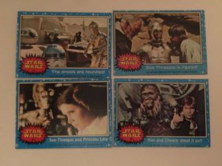 4 Vintage 1977 Topps Star Wars Trading Cards First Blue Series 12 23 44 51 Vgc