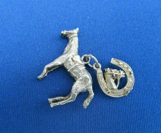 Vintage 925 Sterling Silver Charm Horse Animal & Lucky Horseshoe 4.  9 G