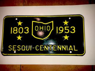 1953 Sesqui - Centennial Ohio License Plate.  1803 - 1953.  Nos