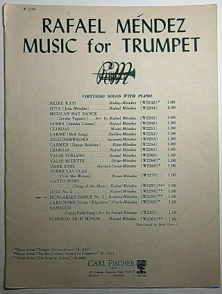 Vintage Sheet Music 1957 Trumpet Piano " Hungarian Dance " No.  5 Rafael Mendez