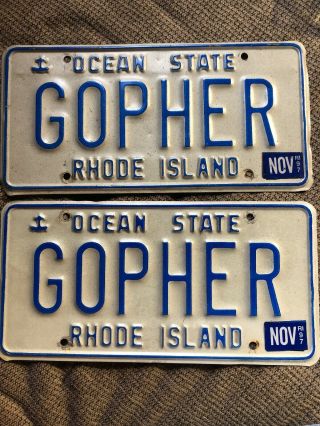 Pair Rhode Island Vanity License Plate Pair “gopher” Gopher Gopher Gopher R.  I.