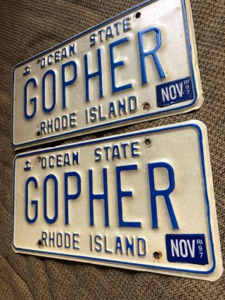 pair Rhode Island Vanity License Plate Pair “GOPHER” Gopher Gopher Gopher R.  I. 2
