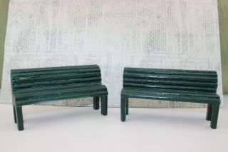 Vintage Doll House Or Train Board Size Wooden Park Benches Painted Green 5 " X3 "