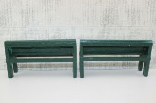 Vintage Doll House Or Train Board Size Wooden Park Benches Painted Green 5 