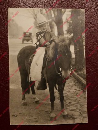 Vintage Photo Little Cowboy On Horse 1920 