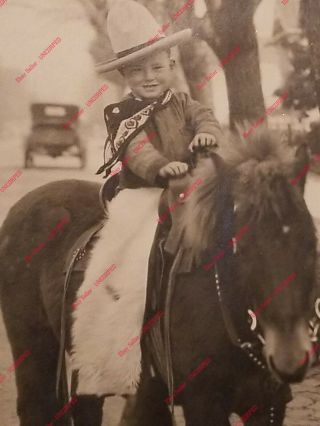 Vintage Photo Little Cowboy On Horse 1920 ' s Sheepskin Chaps Ten Gallon Hat 3