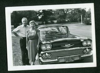Vintage Car Photo Ma & Pa W/ 1958 Chevrolet Chevy 989071