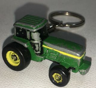 John Deer Farm Tractor Vintage Keychain Green Diecast Wheels Move Key Ring