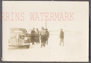 Vintage Car Photo Men Hunting In Winter Snow W/ 1940 Pontiac 749248
