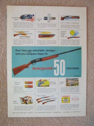 Vintage 1958 Winchester Model 50 Automatic Shotgun 12 Features Print Ad