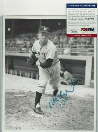 Whitey Ford Autographed Ny Yankees Baseball George Brace 8x10 Photo Psa