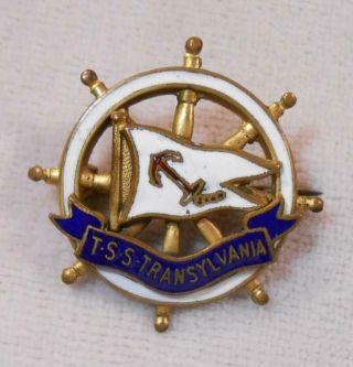 Vintage Figural Ships Wheel Souvenir Pin - Tss Transylvania - Anchor Line