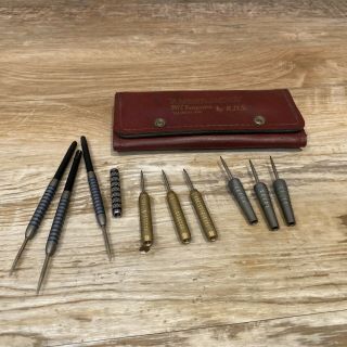 Vintage Amberjacks By Rds 90 Tungsten Darts Partial Set In Leather Case