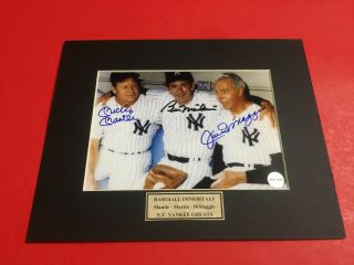 Mickey Mantle,  Joe Dimaggio,  And Billy Martin Signed 5x7 Photo W/