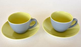 Vintage Poole Pottery England Two Tone Cups & Saucers