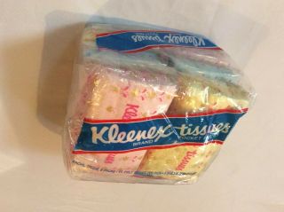 Vintage Kleenex Opened Tissues Package 6 Pocket Packs Pink/blue/yellow 1983